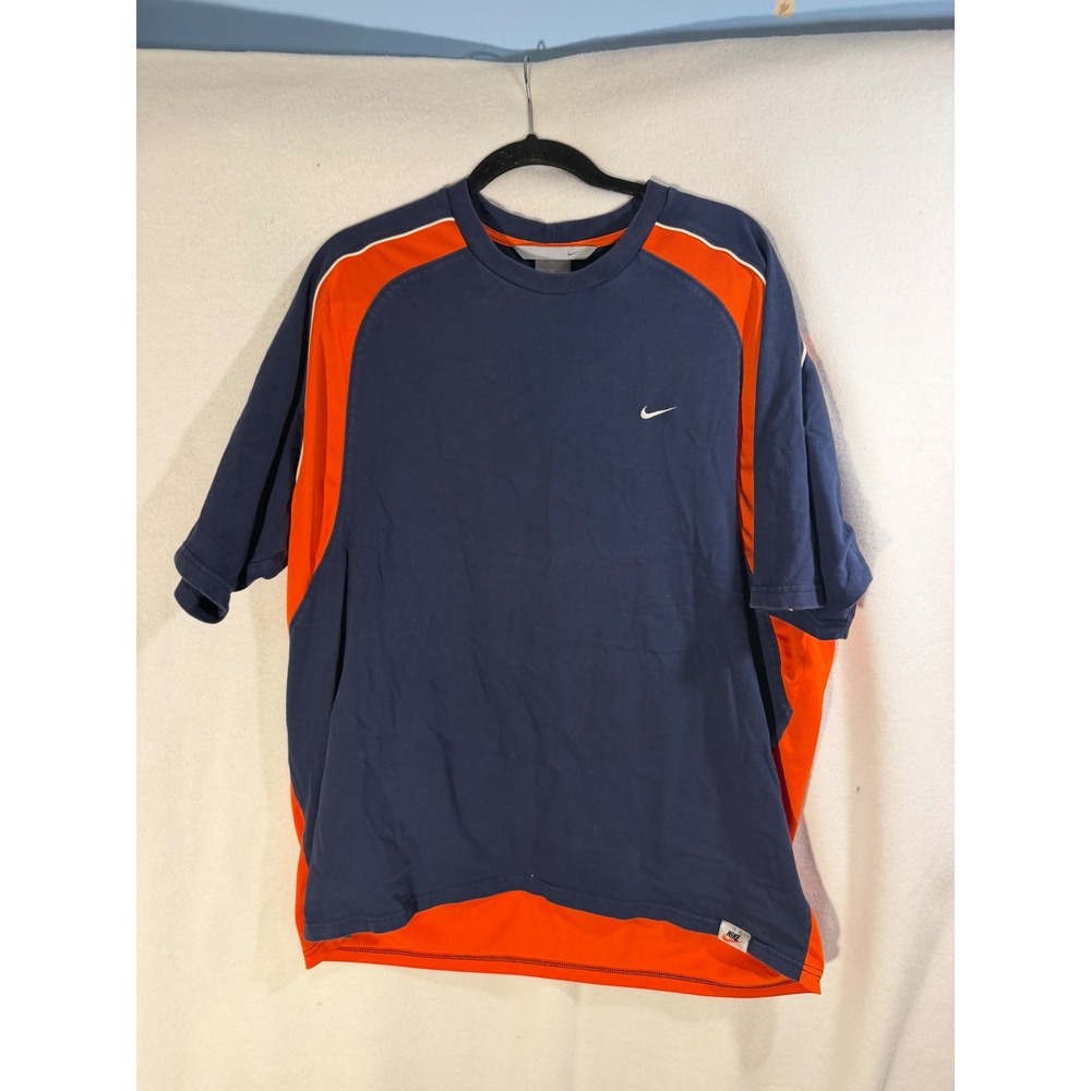 Vintage Nike Athletics XXL Mesh Colorblock Shirt Navy Orange Y2K Swoosh